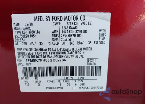 2018 Ford Explorer Limited из США, поврежденный, VIN 1FM5K7FH6JGC02786